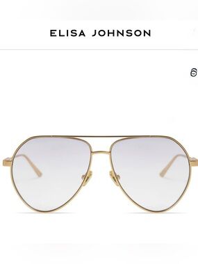 Elisa Johnson Gold Aviator Sunglasses with Gradient Silver Lenses..